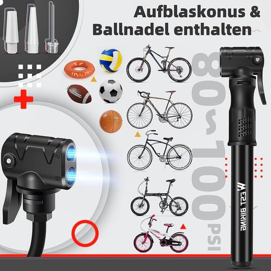 Mini Fietspomp - Draagbare Luchtpomp - Banden Oppompen - Universele Ventielen - 26 cm - Aluminium — afbeelding 4