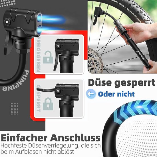 Mini Fietspomp - Draagbare Luchtpomp - Banden Oppompen - Universele Ventielen - 26 cm - Aluminium — afbeelding 3