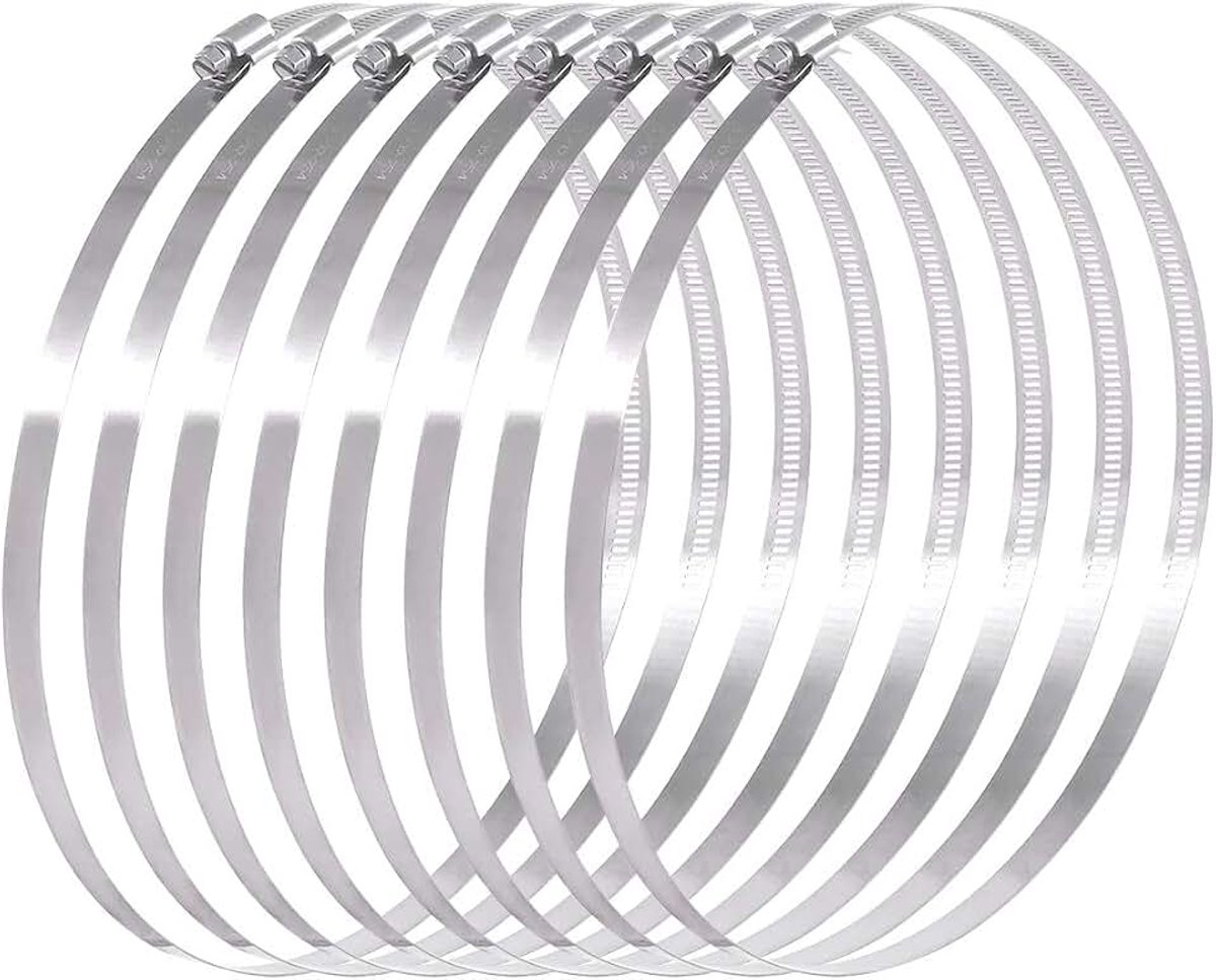 8 stuks 9-10 inch (232-254 mm) slangklem 304 roestvrij staal verstelbaar bereik wormwiel slangklem brandstoflijnklem perfect voor sanitair, automobiel- en mechanische toepassingen