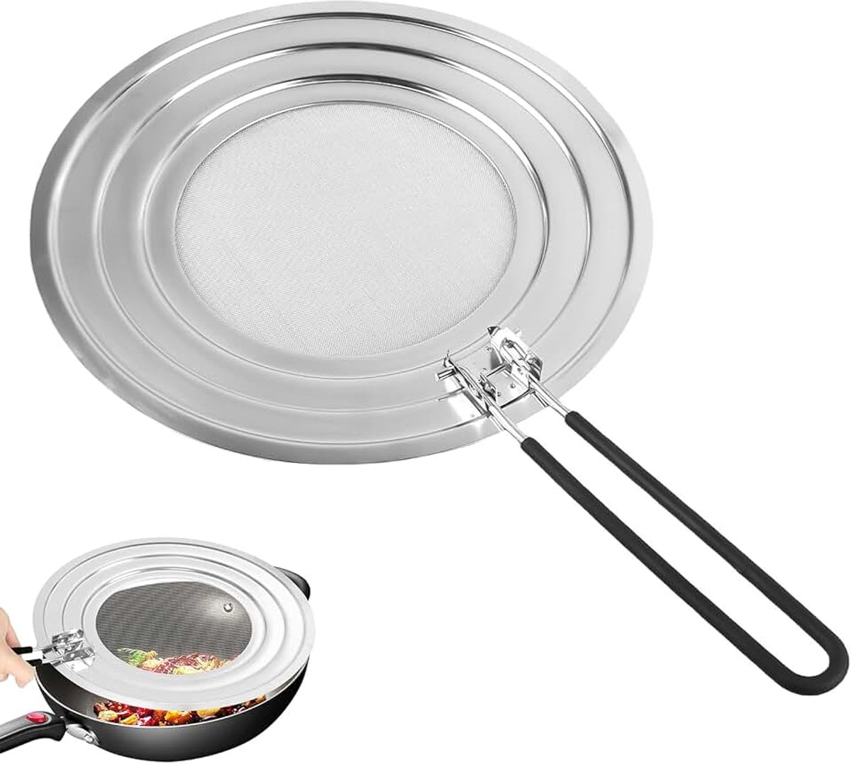 Spatbescherming voor pannen, spatbescherming keuken van roestvrij staal, spatbescherming voor keukenpannen, spatbescherming van roestvrij staal, ter bescherming tegen vetspatten