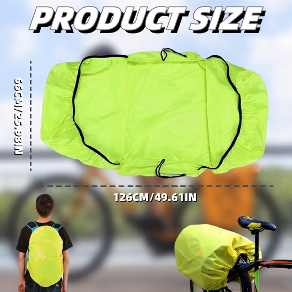 - Fiets Regenhoes - Opvouwbare Tas - Waterdicht - Fluorescerend Groen - Bescherming voor Fietstas - Geschikt voor Achterdrager - 126 x 66 cm