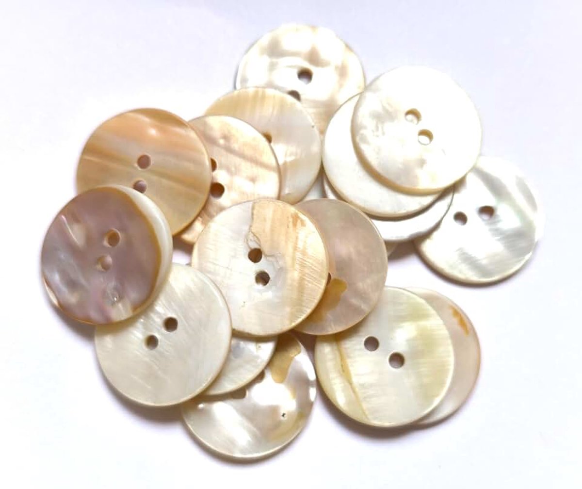 Knopen 23 mm (2,3 cm) schelpkleur ronde knopen met twee gaten van 2 mm per gat - 2-gaats knopen schelpknop om aan te naaien, knutselen, knutselknopen, jasknopen, mantelknopen