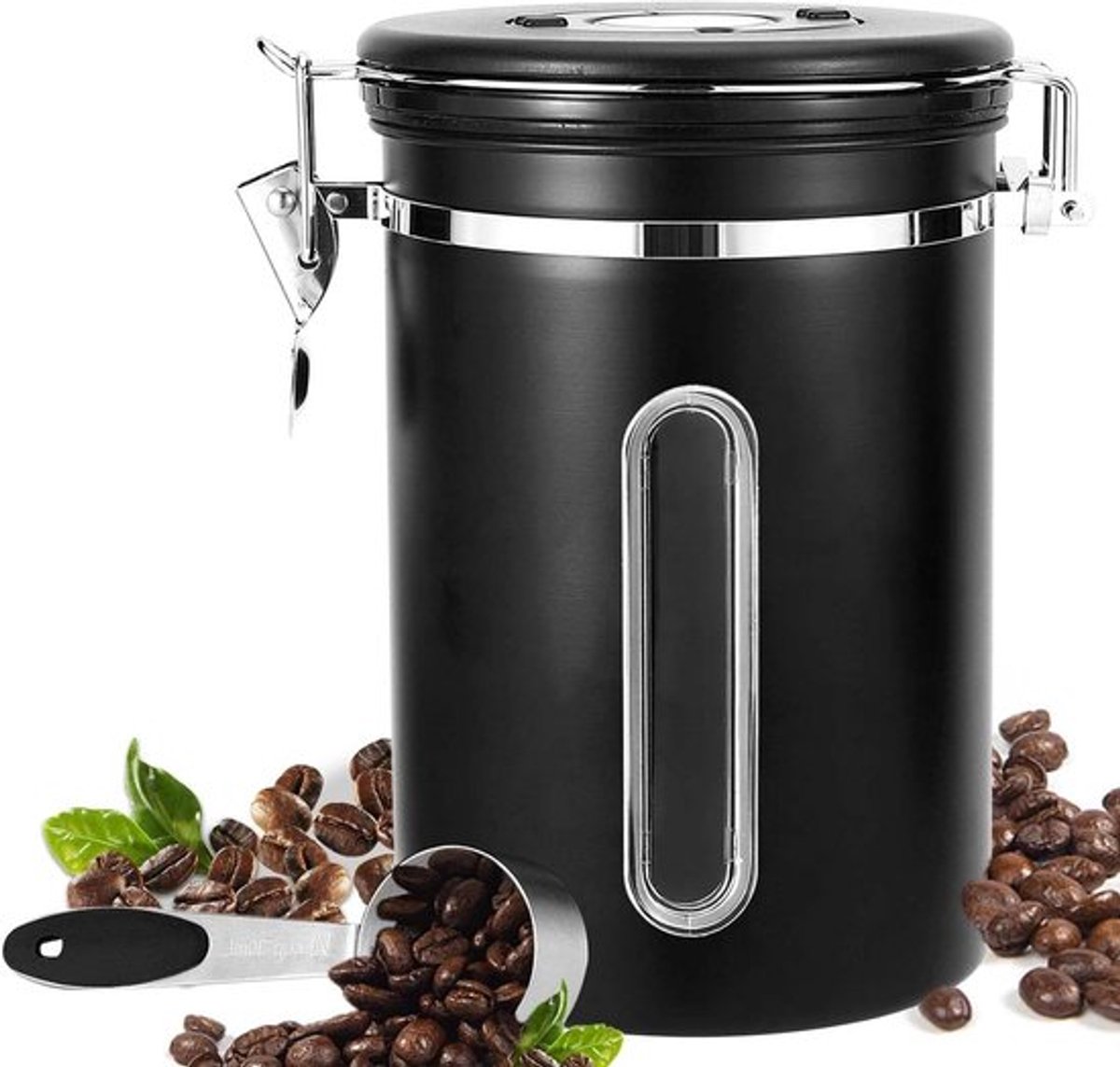 Luchtdicht Koffieblik 1,8 liter Roestvrij Staal Opslag - Zwart