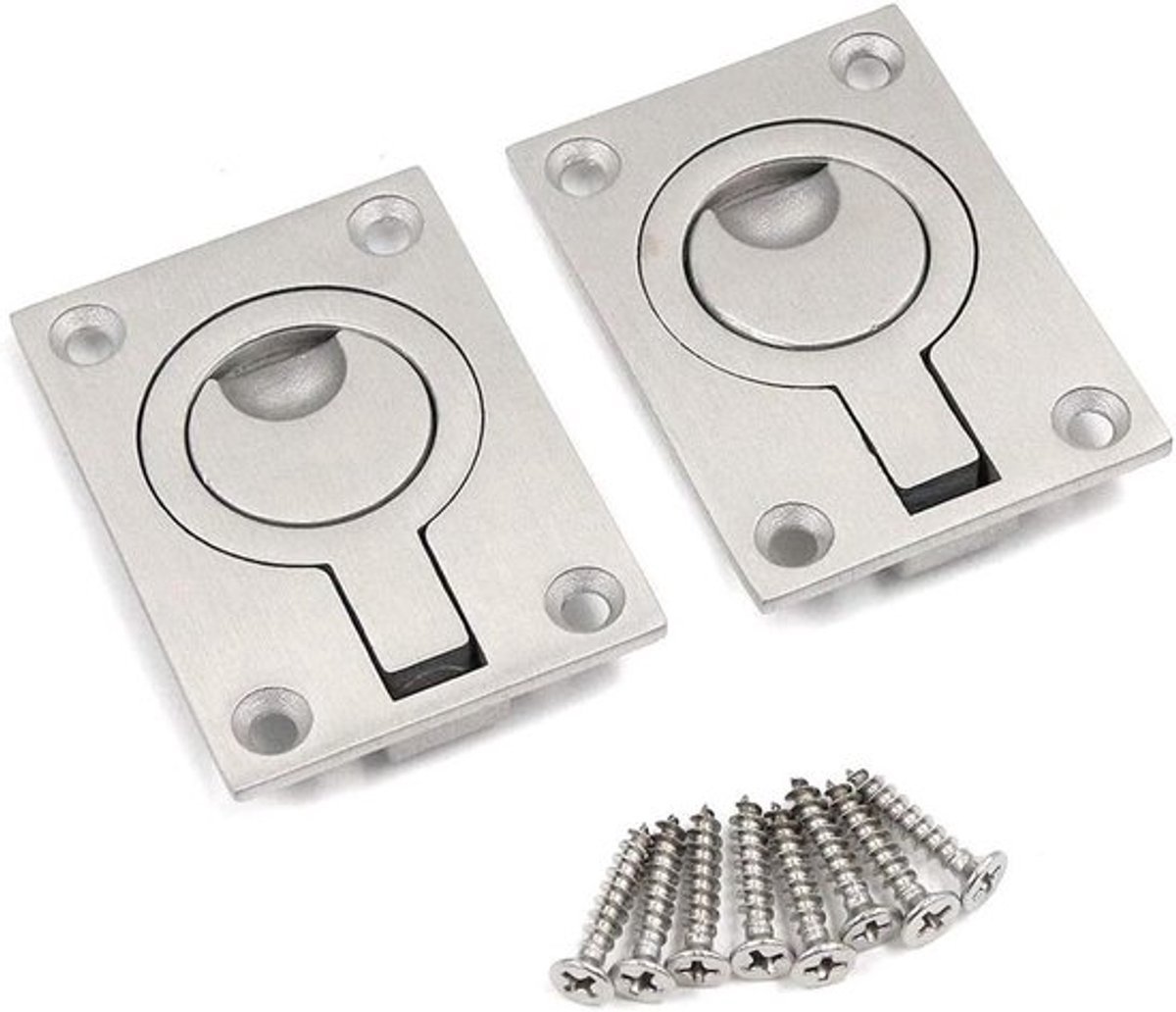 Set van 2 Flush Ring Pull Handgrepen voor Bootlocker en Meubels, RVS 62 x 44mm, Verborgen Montage, Duurzame Kastenlatches