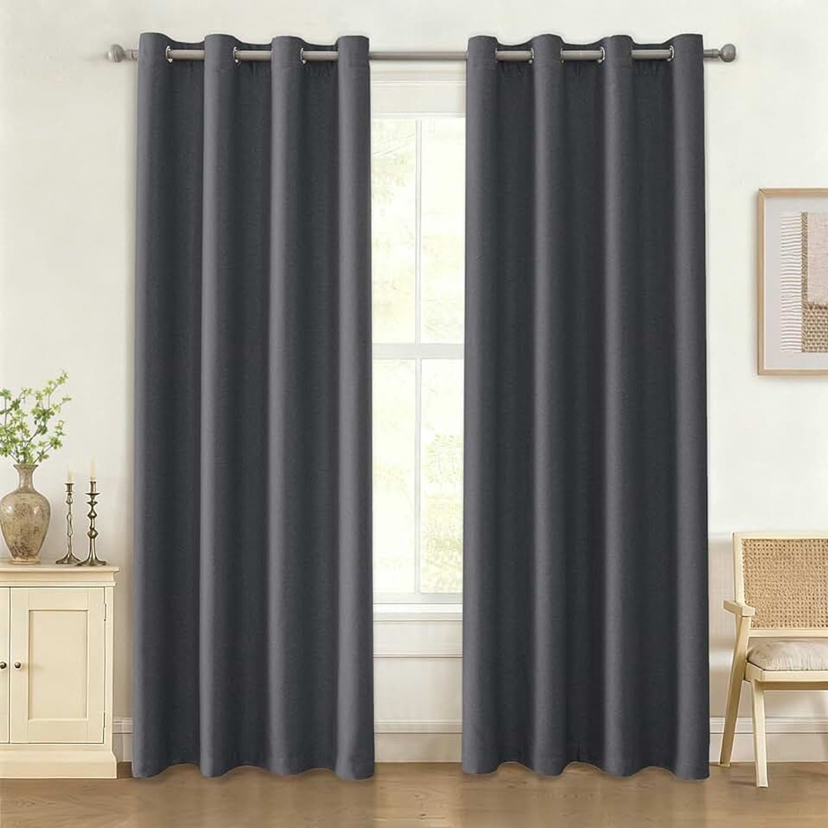 Thermisch Verduisteringsgordijn Set Van 2, Linnen Effect Gordijnen, Thermisch isolerend gordijn Anti Koude en Warmte, Thermisch Isolerend Gordijn, Woonkamer Gordijn, 140x180 cm, Donkergrijs