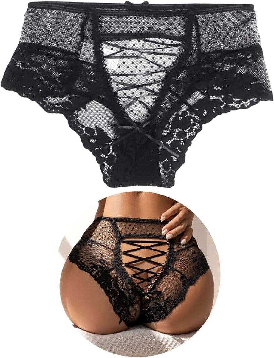 Ohyeahlady Driehoekslip voor dames, kant, kruisbandjes, verstelbaar, katoen, ademend, maten M-6XL, groot, zwart, roze, blauw, paars, sexy ondergoed