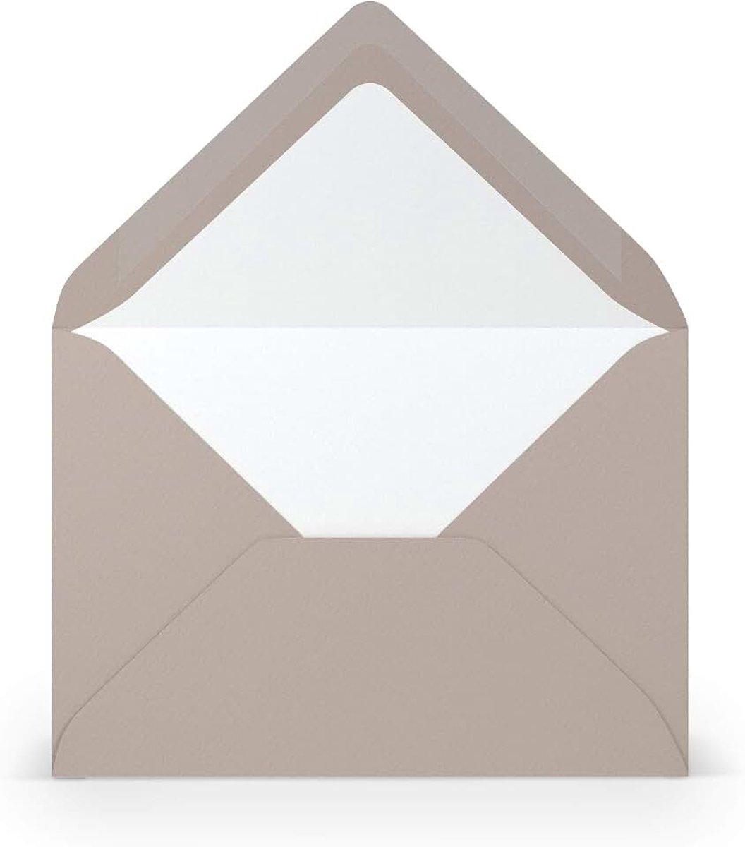 100 enveloppen DIN C6 taupe geribbeld - 100 g/m² envelop zonder venster 11,4 x 16,2 cm - enveloppen met natte lijm puntige klep