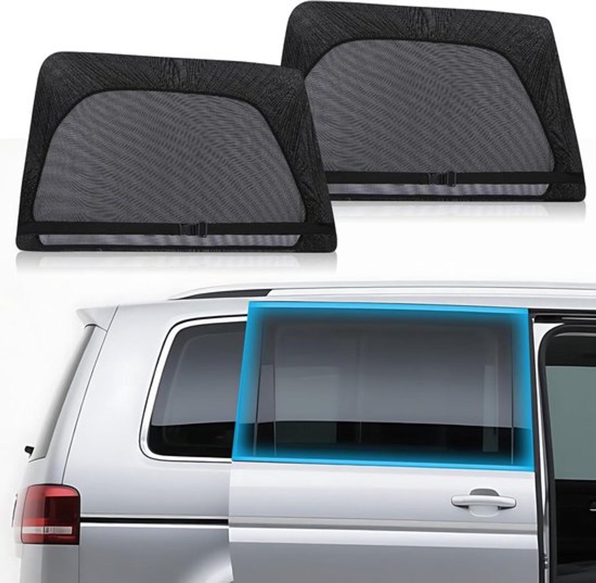 Auto Zonwering Mesh Zijruit met UV-Bescherming en Insectenhor - 2 stuks voor MPV, Bestelwagen, Camper