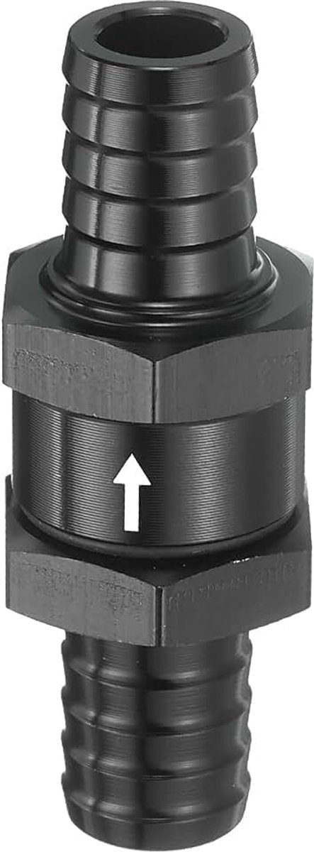 14 mm (9/16 inch) brandstofcontroleventiel, wegwerp-terugslagklep voor slang, besturingsaccessoires van aluminiumlegering voor benzine, diesel, gas, olie, lucht, water, zwart