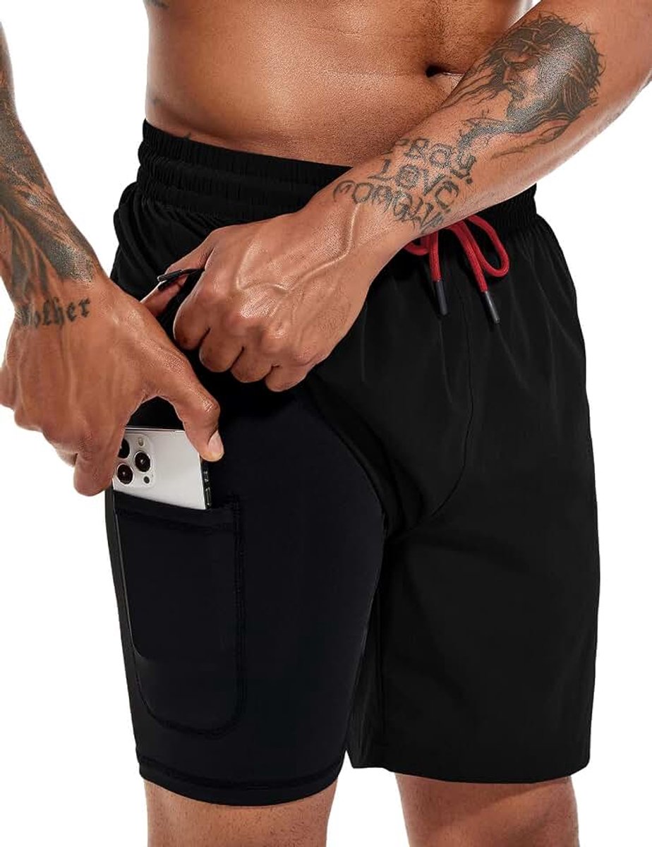 Shorts, sneldrogend, zwembroek, strandshorts met zachte compressievoering en ritszak