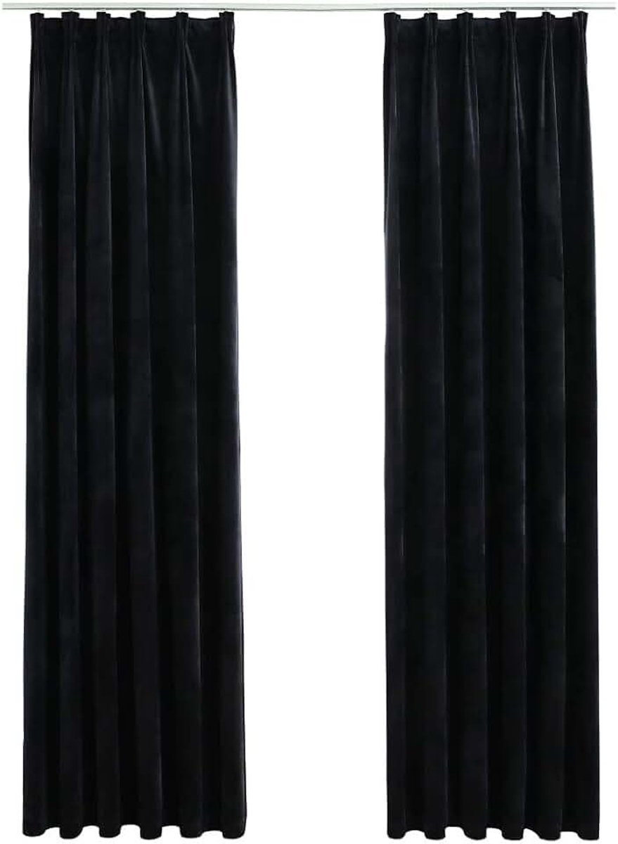 Set van 2 fluwelen gordijnen met metalen haken, verduisteringsgordijnen, 140 x 245 cm, 100% polyester fluweel