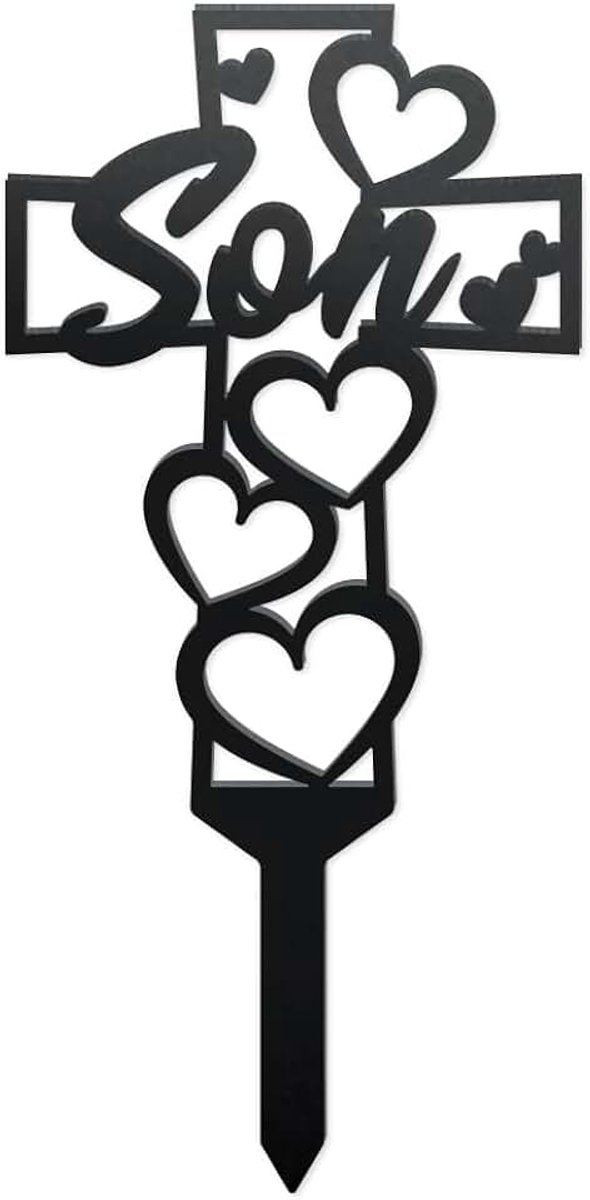 Begraafplaats Memorial Cross Stake, Son Memorial Plaquette Stake Metalen Kruis Yard Grave Markers voor Zoon Weerbestendige Begraafplaats Sympathie Gravesite Geschenken Decoraties voor Tuin Yard