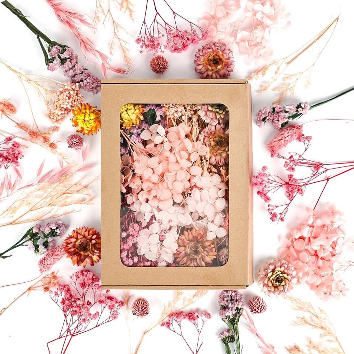 Gedroogde bloemen voor kunsthandwerk, gedroogde bloemen, set voor doe-het-zelf, hars, scrapbooking, handwerk en het maken van kaarten, natuurlijk geurend (roze)