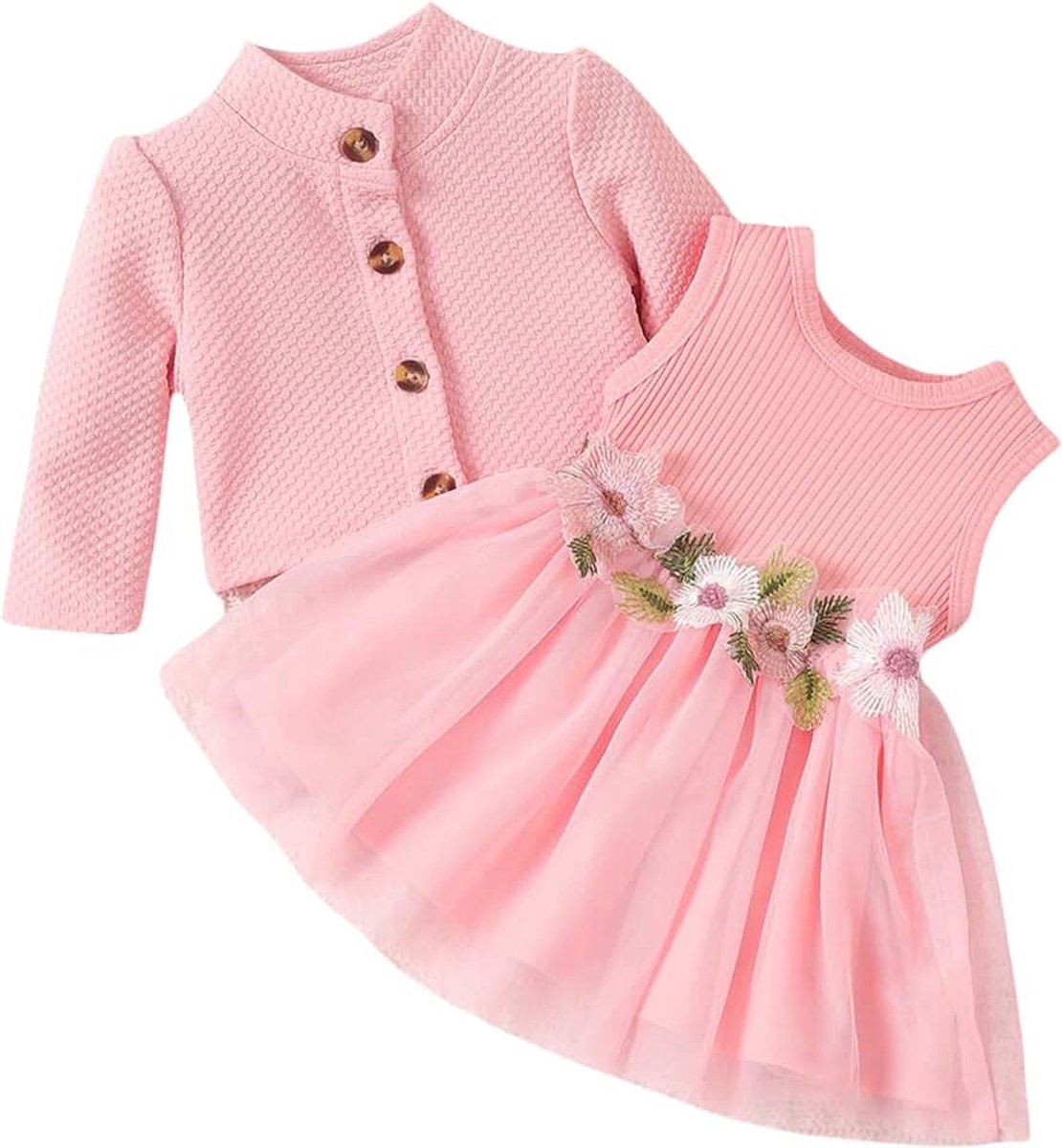 Jurk en vest voor peuters en meisjesbaby‘s, set met lange mouwen, katoenen prinsessenjurk, tutu-jurk met combinaties