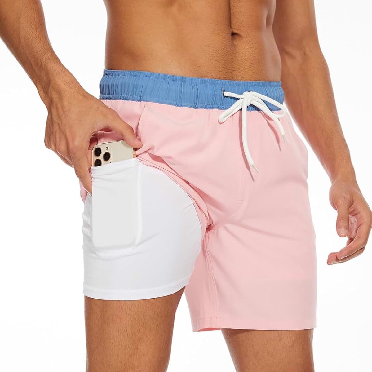 Shorts voor heren, sneldrogende zwembroek, strandshorts, surfboardshorts met compressieliner en zakken