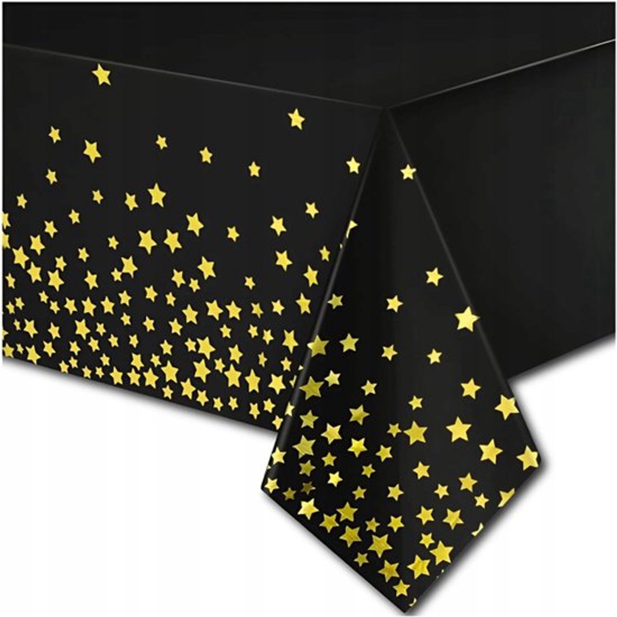 Set van 3 vlekbestendige tafelkleden, geschikt voor folietafels, zwarte achtergrond met gouden sterrenpatroon, 137*274 cm