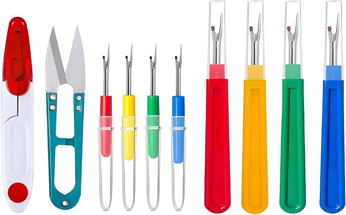 Cross Stitch Thread Remover, naaitscheider kit, 10 stuks zoomverdelers Seam Ripper Set met beschermkap, scheider voor naden, draadscheider, professioneel voor handnaaien, borduurwerk,