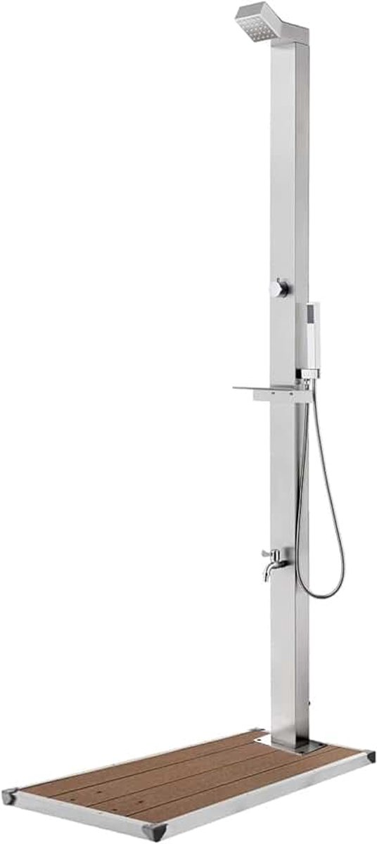 Tuindouche met bodemplaat zwembaddouche buitendouche camping zwembad buiten douche campingdouche bodemelement roestvrij staal bruin 225cm