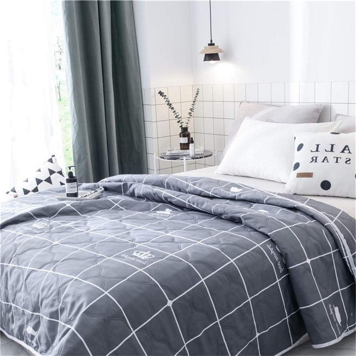 Gewatteerde sprei - Dekbed laken - Bed decoratie - Omkeerbaar ontwerp - 180x200cm - Grijs