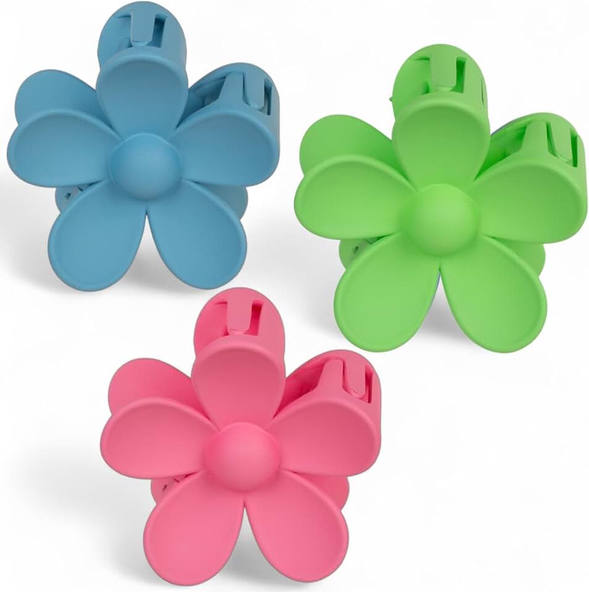 Klemmen, bloem, 3-delige set, grote haarspelden, 7 cm, sterke kunststof haarclips voor dames en meisjes, kleurrijk bloemendesign (Fresh Bloom)