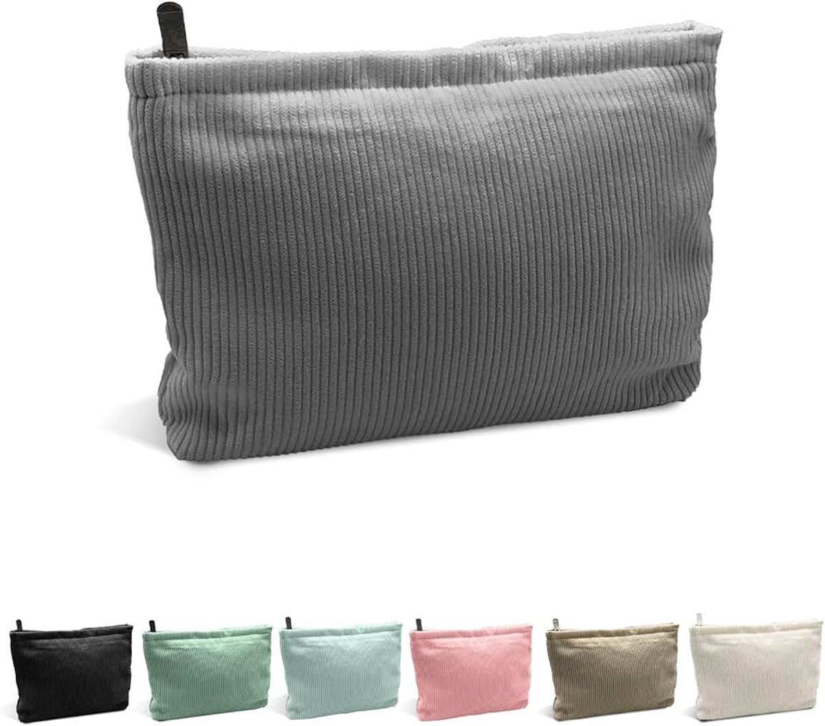 Make-uptas, corduroy cosmeticatas, make-uptas, organizer, opbergtas, reis-toilettas, organizer voor accessoires voor vrouwen, grijs