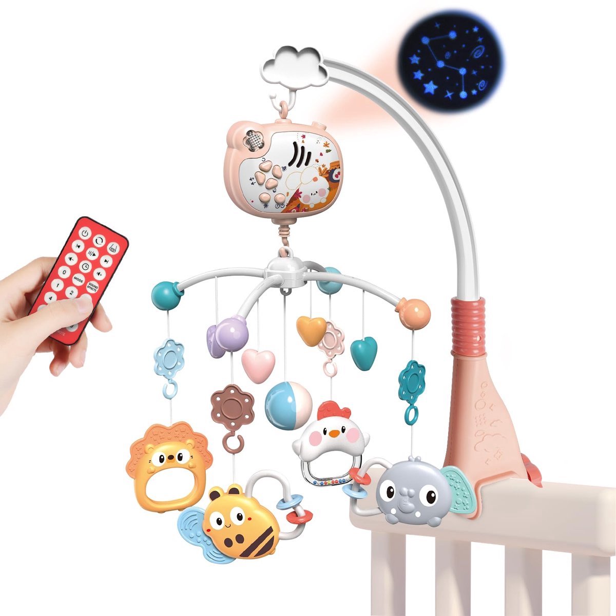 Casalora Boxmobiel - Baby Mobiel Met Muziek en met Sterprojectie en Afstandsbediening - Roze