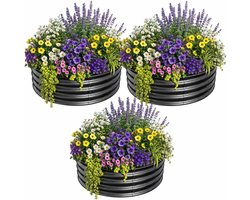 Danky Hoge plantenbak op poten, ronde verhoogde moestuinbak van gegalvaniseerd staal, 60x60x28 cm, zwart/naturel, plantenbak voor buiten, verhoogde tuinbak voor bloemen en kruiden