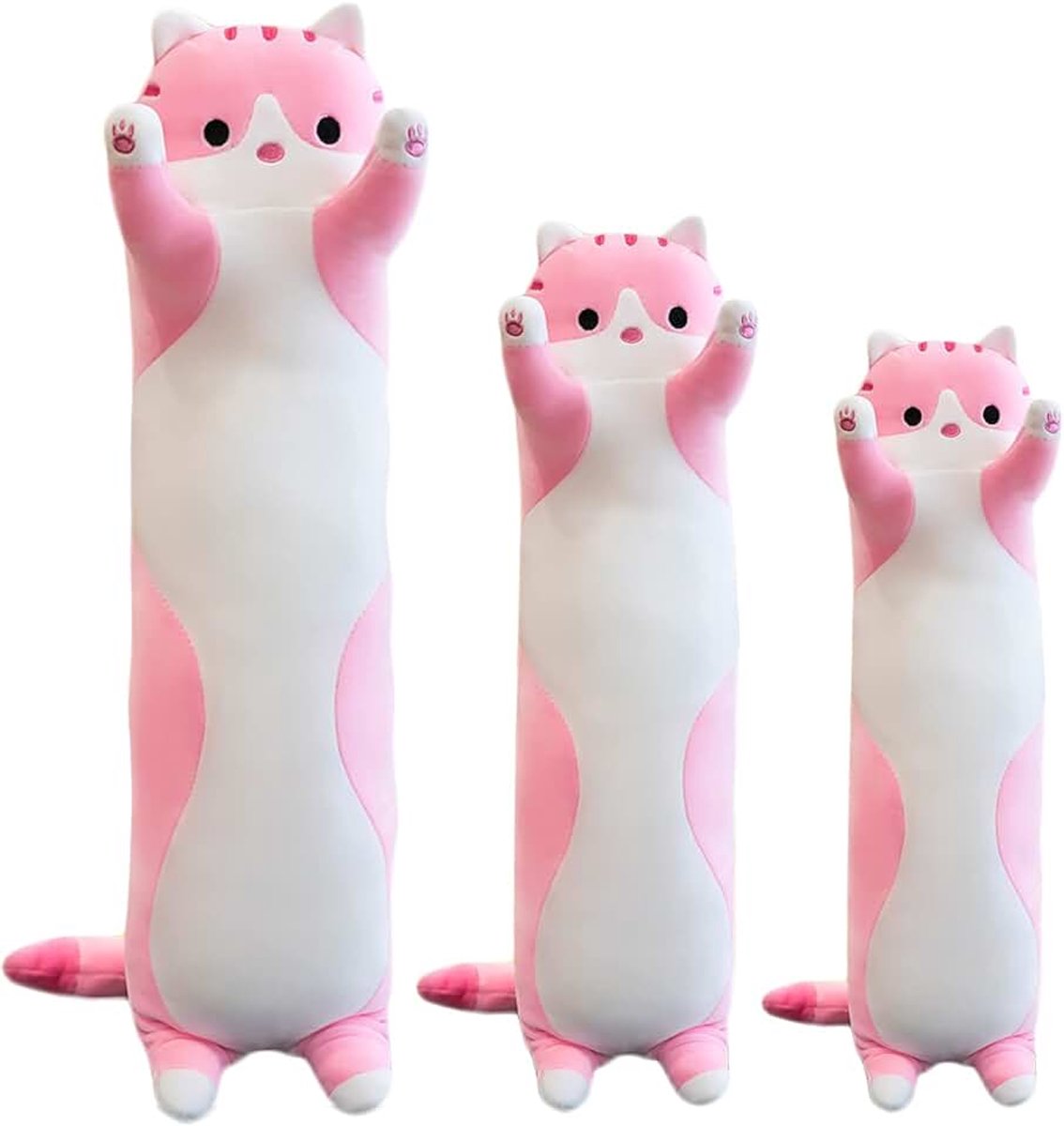 Pluche Kussen Kat - Extra Zachte Knuffelkat - 4 Kleuren & 6 Maten (50-150cm) - Ideaal Slaap- of Cadeaukussen voor Kinderen(Roze,150cm）