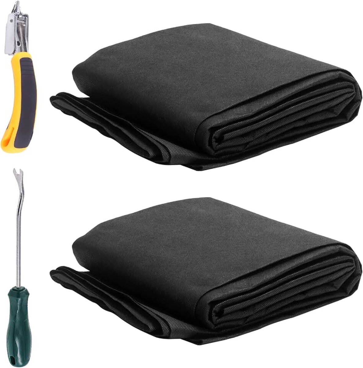 5 Stks 60 Inch x 3 Yard Bekleding Zwarte Stof Stofkap Stof Vervanging en Tack Lifter U Tip Nail Puller met Staple Remover Kit, Bodem Doek Niet Geweven Stofkap