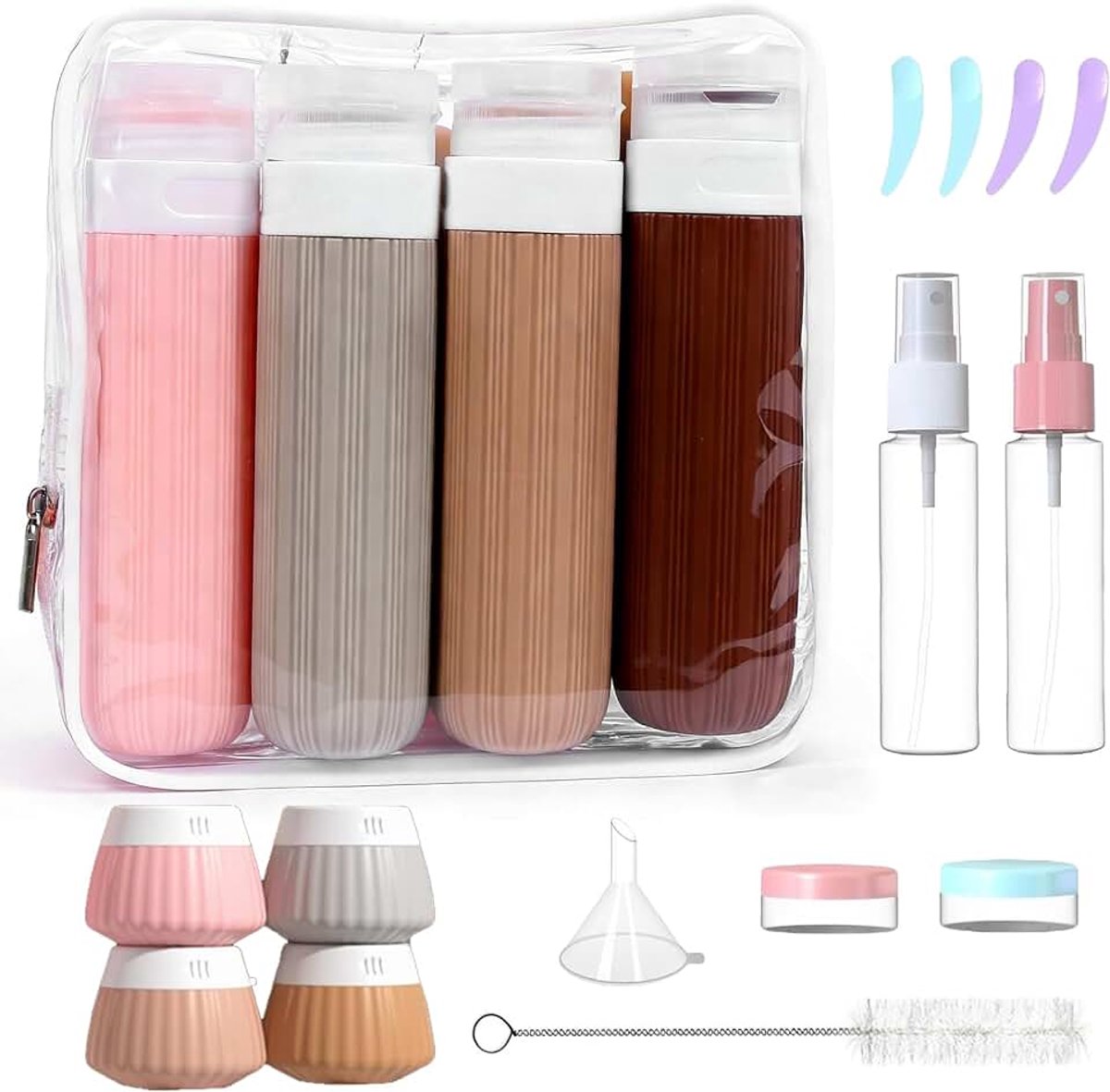 Set van 18 Siliconen Reisflessen, Herbruikbare, Om Te Vullen, Lekvrije Flessen, met Etiketten, Ideaal voor Reizen, voor Shampoo, Lotion, Douchegel, Haarconditioner (Geel)