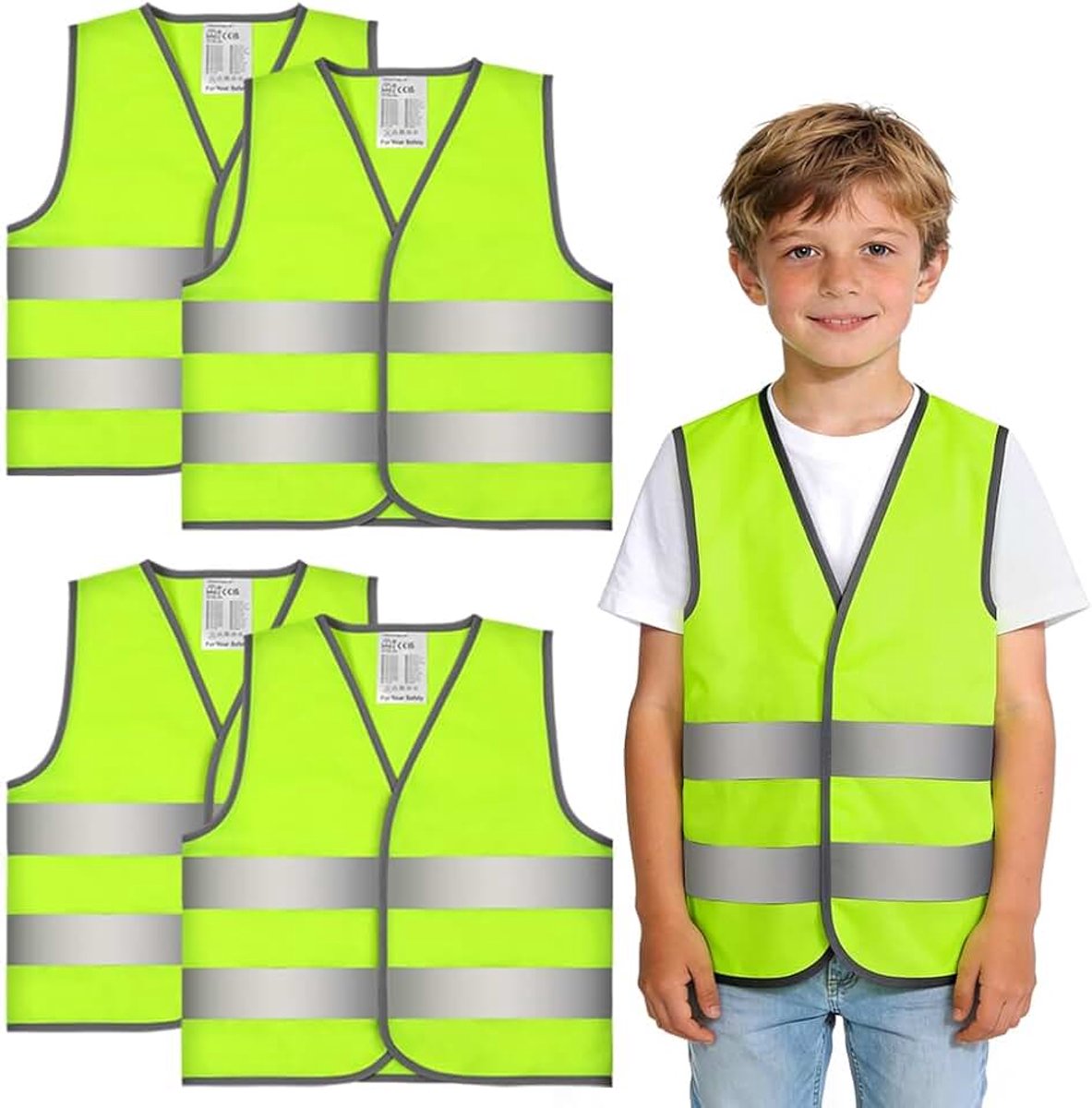 Veiligheidsvesten voor kinderen,met 360° reflecterende band, reflecterende fietsvest geschikt voor school, sport en hardlopen
