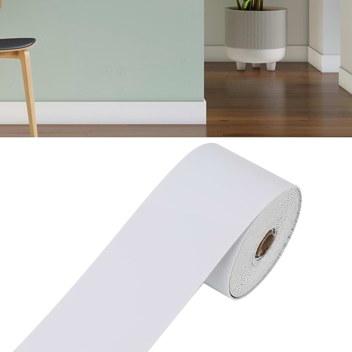 Plint, zelfklevende PVC sokkelprofiel, vloerprofiel overgangsprofiel hoekbescherming, muurhoek plinten voor slaapkamer, woonkamer, badkamer (Wit, 10M*10cm)