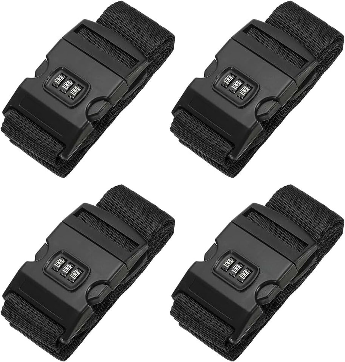 Bagageriemen, 4-pack kofferriemen, verstelbare bagagegordels riem met combinatieslot TSA goedgekeurd voor bagage koffers reizen, zwart