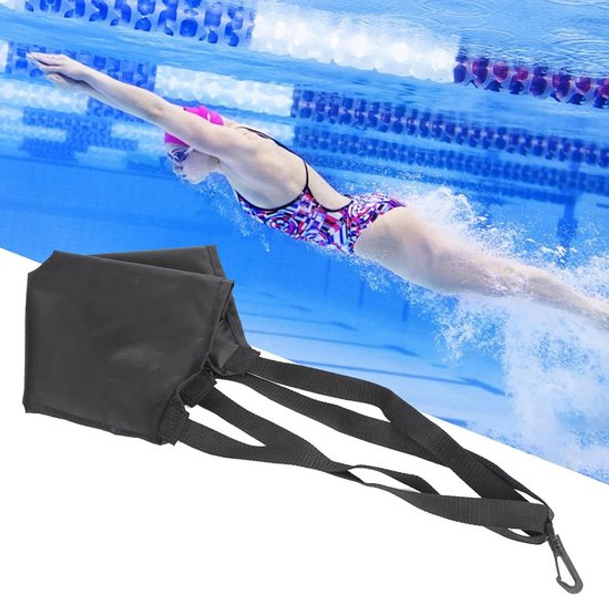 - Zwemweerstandsriem - Zwemparachute - Krachttraining - Zwemharnas - Rood - Geschikt voor Zwembad - Training Essential - Professioneel gebruik - Blauw