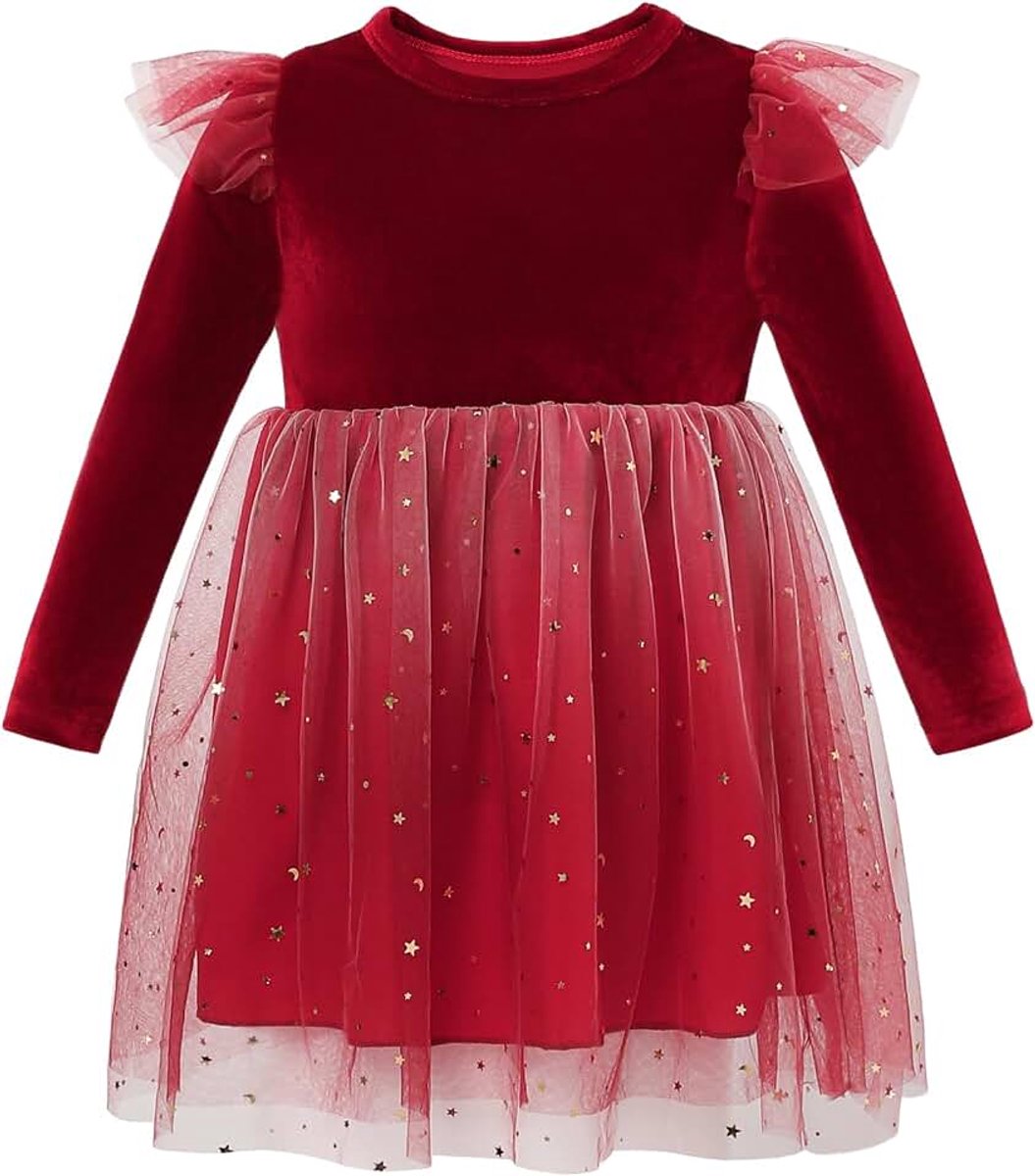 Kerstjurk voor meisjes, 2-7 jaar, prinsessenjurk, lange mouwen, katoen, tutu