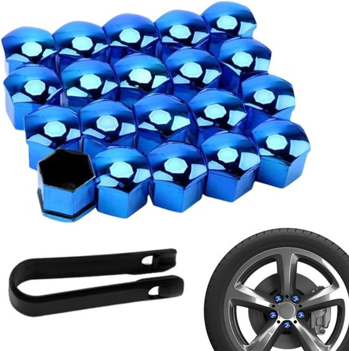 17 mm Wielmoerdoppen - Set van 20 - Blauw - Auto Wielboutdoppen - Bandenmoerkapjes