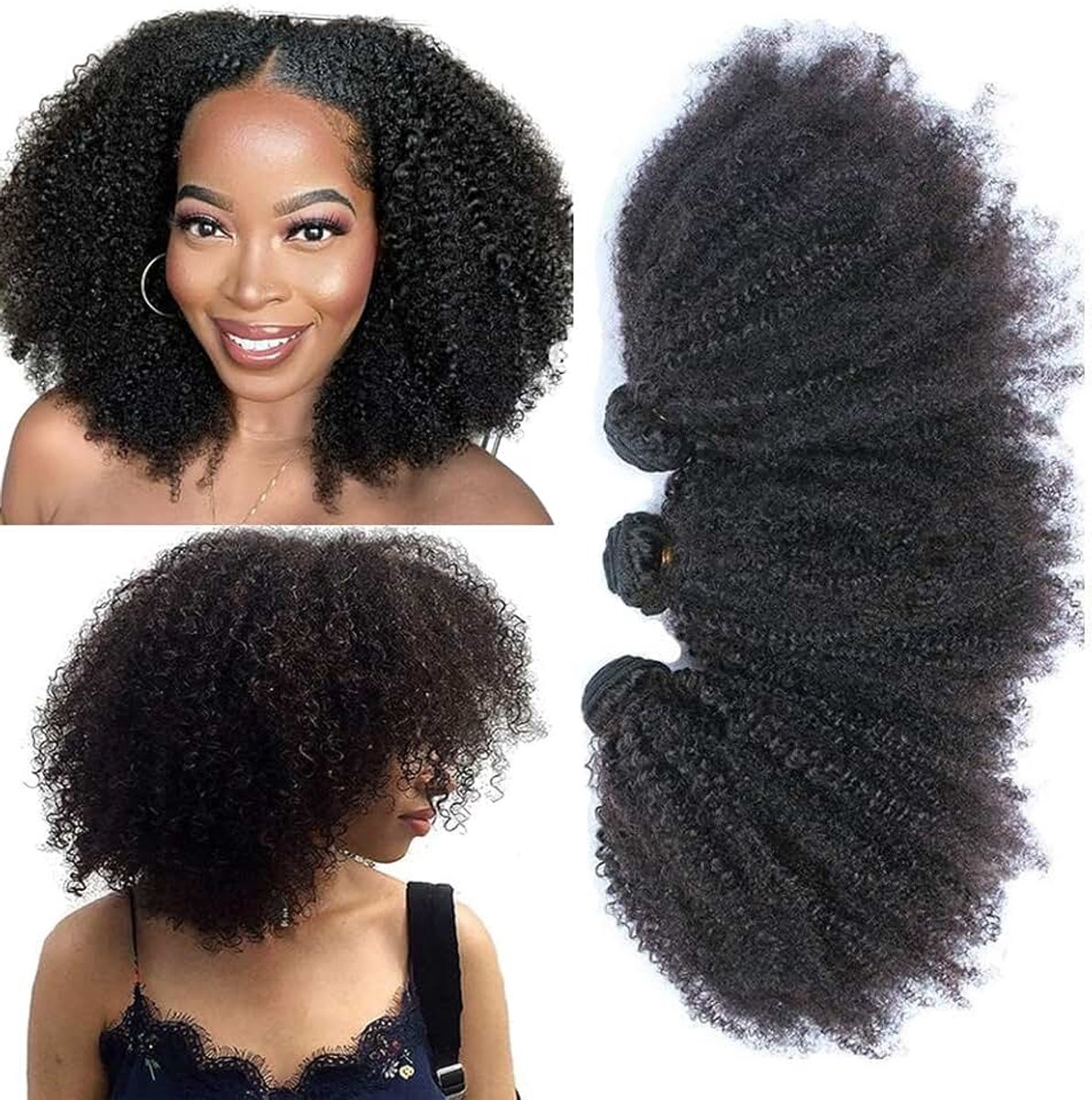 Kinky Curly Human Hair Bundles Brazilian Natuurlijke Krullen 16 18 20 Inch/300g Curly Remy Knit 4B 4C Brazilian Virgin Machine Made Wefts Human Hair Extensions Natural Black