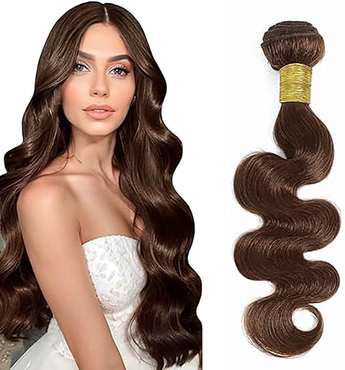 Wave Human Hair Bundles Single Extensions Machine Double Wefts Unprocessed Remy Weave Chocolate Brown Color for Woman 32 Inch