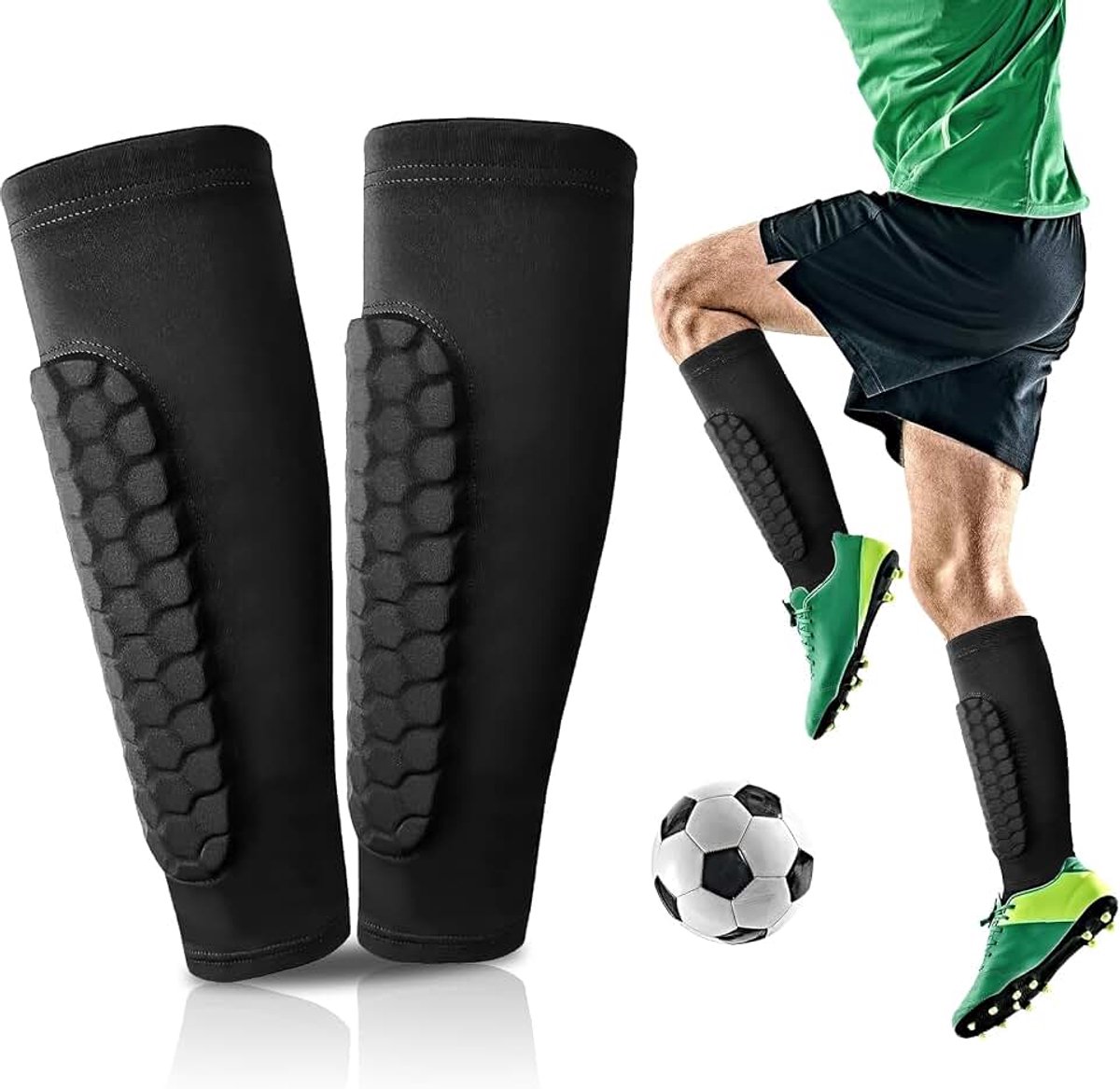 Scheenbeschermers voor voetbal, hondenbeenbeschermers kinderen, voetbal, ademend en antislip, scheenbeschermers voetbal heren, schokbestendig, voor jongens en meisjes