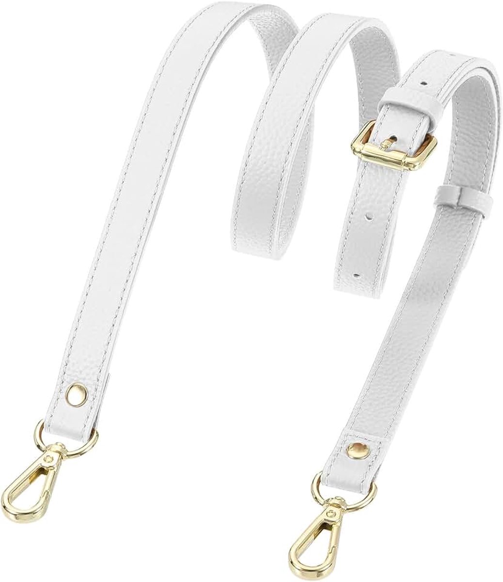 Lederen tasriem, schouderriem 106 - 130 cm, verstelbare crossbody handtasriem, 1,8 cm brede schouderriem voor tassen, schoudertas (wit, gouden gesp)