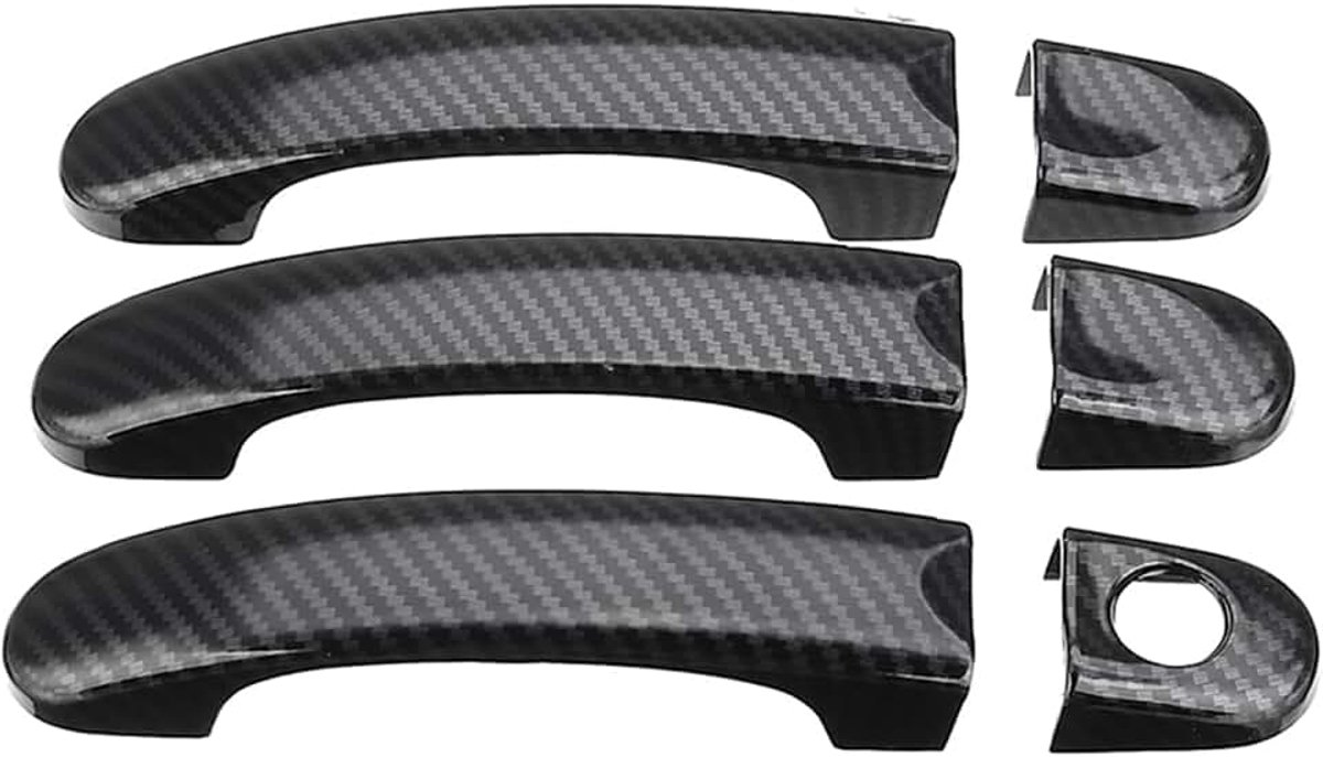 6 stks Set ABS Carbon 3 Deurkruk Covers Handgrepen compatibel met VW Transporter T5 T6 Caddy compatibel met Vans