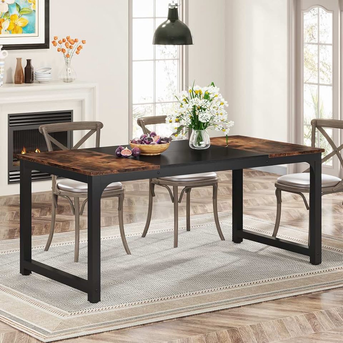 Eettafel 160x80 Cm Voor 4-6 Personen, Rechthoekige Industriële Keukentafel Met Robuuste Metalen Poten, Grote Eetkamertafel Voor Keuken En Woonkamer (Rustiek Bruin)