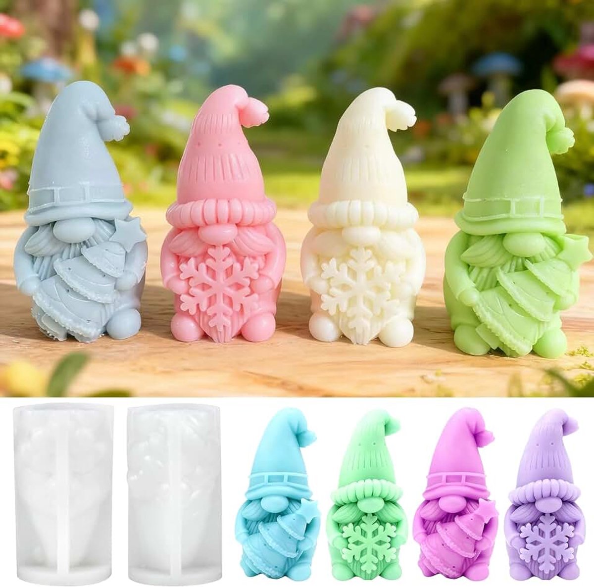 Gietvormen voor Kerstmis, 2 stuks, siliconen gietvorm, kaarsvorm, Kerstmis, gietvormen, gipsvormen om te gieten voor Kerstmis, Halloween, Pasen (S)