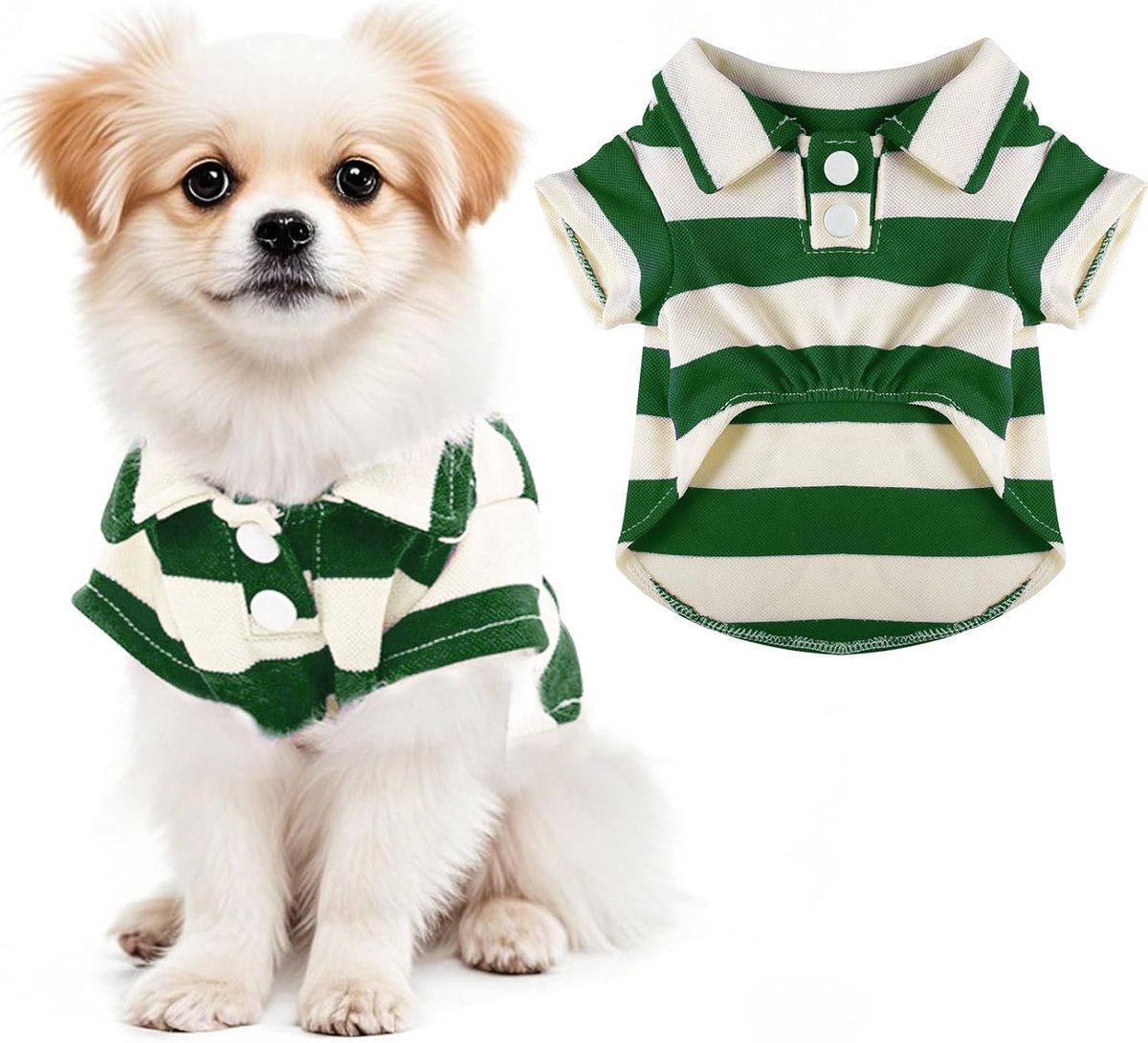 Honden Kleding - Hondenkleertjes - Huisdierkostuum - Huisdierkleding - Hondenhemd - Kat Kleding - Poloshirt met Gestreepte Kraag - Ademende - Comfort - Maat L - Voor Kleine Honden en Katten - Groen