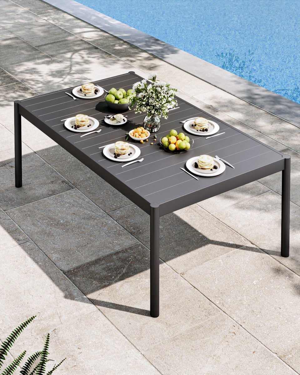 Tuintafel met Aluminium Tafelblad - 145x90x74cm - Eettafel Buiten - Rechthoekige Tafel 4-6 Personen - Metalen Frame - Weerbestendig Roestbestendig - Voor Balkon Tuin Zwembad