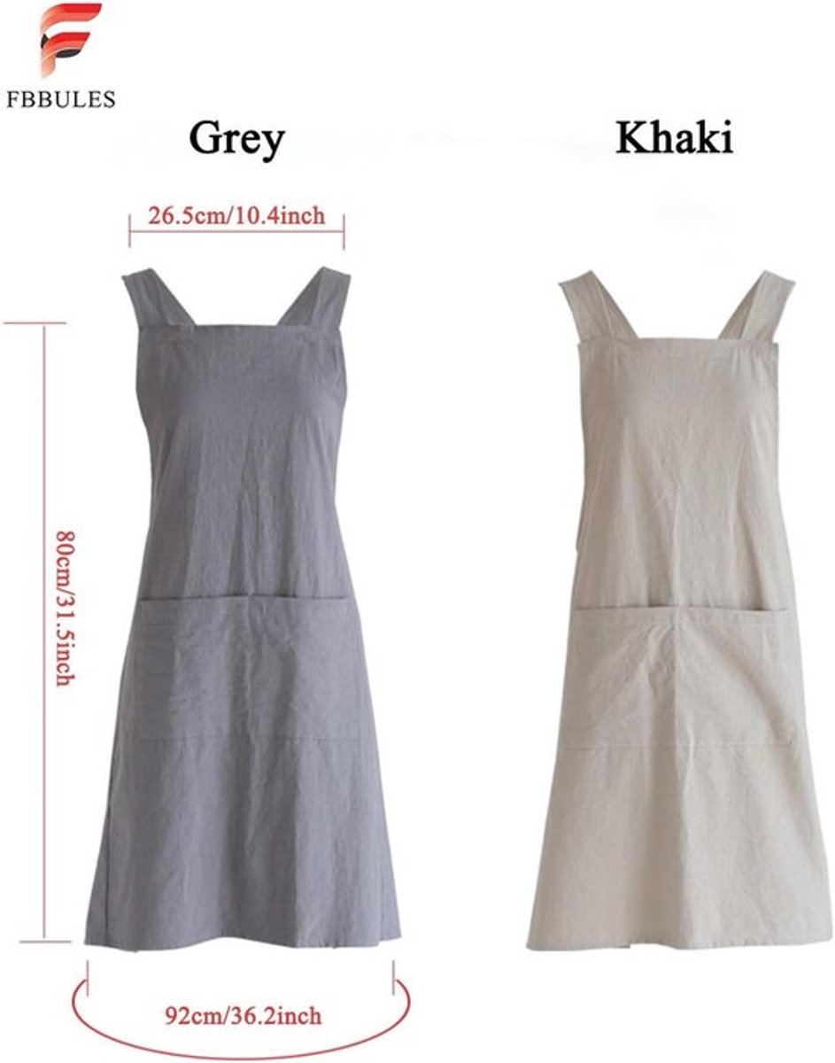 Schort met Zak Katoen en Linen Unisex Japanse Stijl Apron voor Chef Keuken Koken Tuin Planten Crafting Workshop Bib voor Mannen en Vrouwen,Grijs