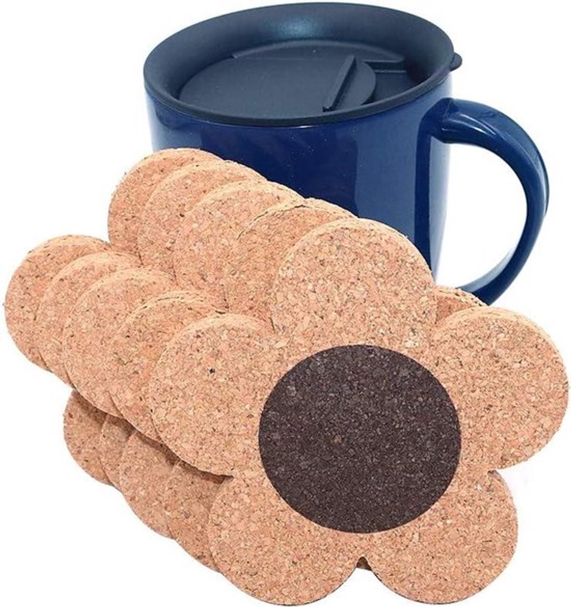 Set van 5 kurkonderzetters voor pannen met bloemvorm - 4 inch diameter - oppervlaktebeschermers voor meubels - vochtabsorberend en hittebestendig.