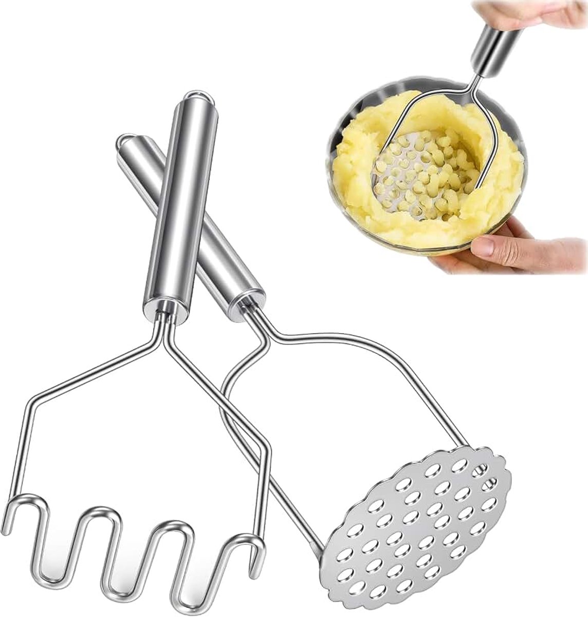 2 stuks aardappelstamper, roestvrij staal, aardappelstamper, voor aardappelstamper, van roestvrij staal, vaatwasmachinebestendig, voor groenten en fruit