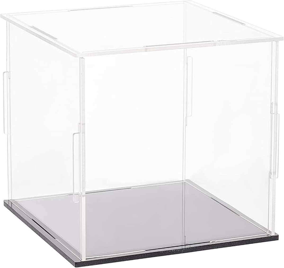 Clear Acryl Vitrine Met Zwarte Base 110x110x105mm Cube Clear Self-Assembly Acryl Doos Stofdichte Bescherming Showcase Voor Actie Figuren Collectibles Speelgoed