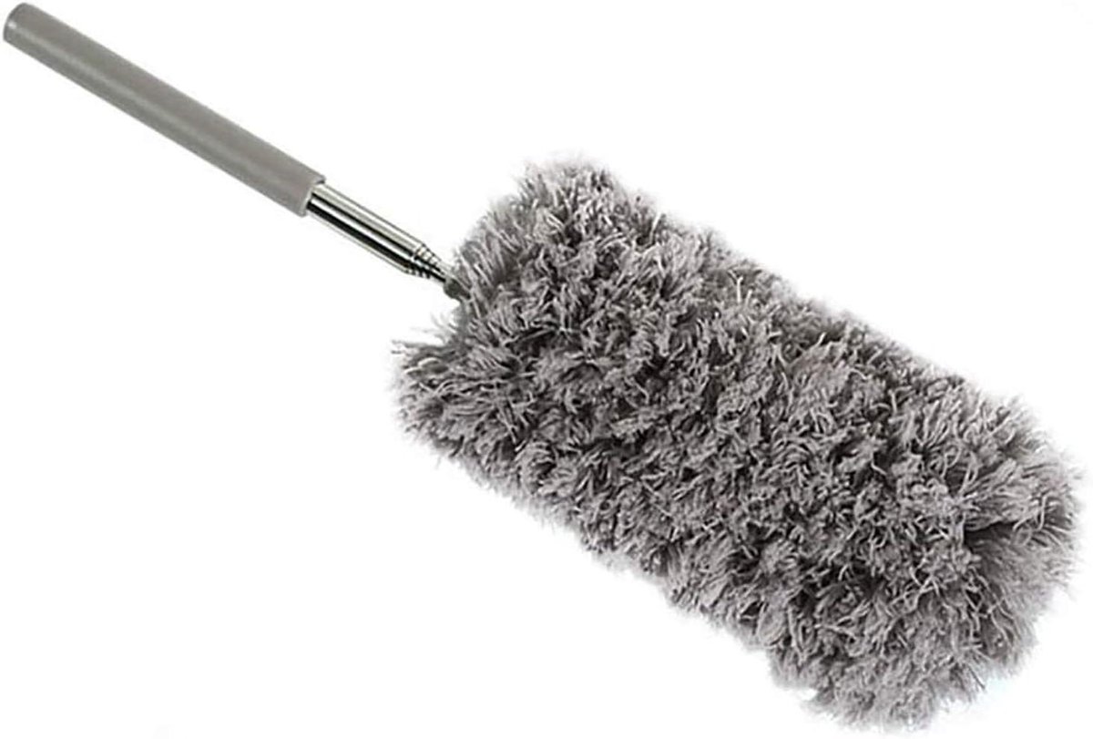 Microfiber Stofzuiger - Lange Handvat Borstel - Auto Reinigen - Verstelbare Handgreep - 34x9cm - Grijs